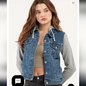 Kids size XL Levi's Blue Denim Trucker Jacket with Gray Hooded Sleeves